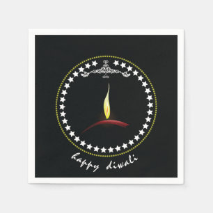 Elegant Happy Diwali Diya Flame Star Wreath Napkins