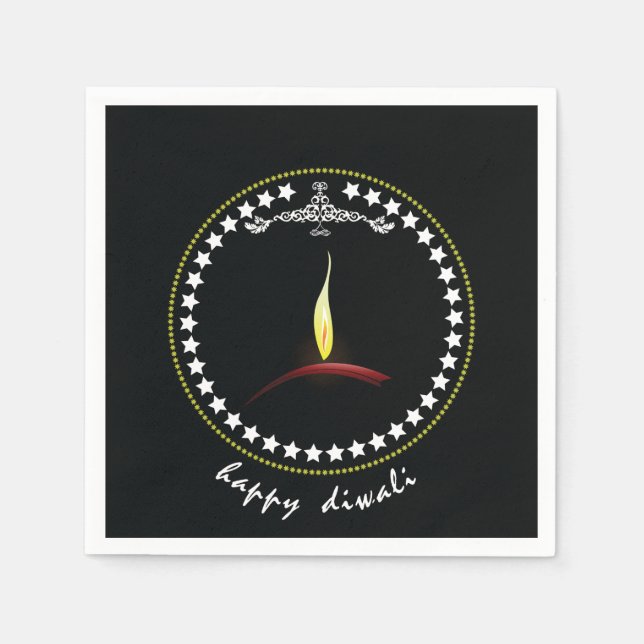 Elegant Happy Diwali Diya Flame Star Wreath Napkins (Front)
