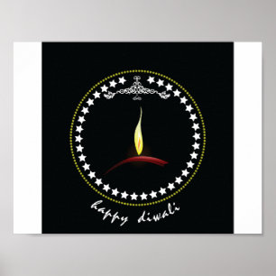 Elegant Happy Diwali Diya Flame Star Wreath Poster