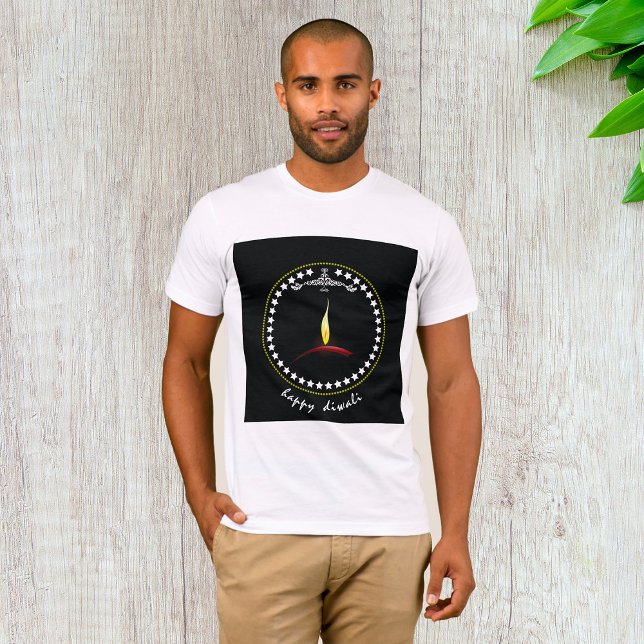 Elegant Happy Diwali Diya Flame Star Wreath T-Shirt (Creator Uploaded)