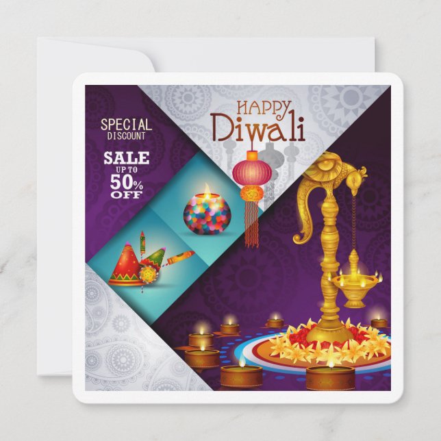 Elegant Happy Diwali Festival Greetings Card (Front)