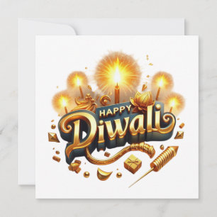 Elegant Happy Diwali Gold Candle Festival of Light Holiday Card