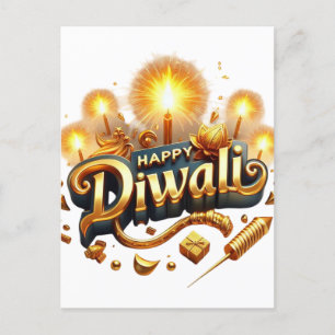 Elegant Happy Diwali Gold Candle Festival of Light Holiday Postcard