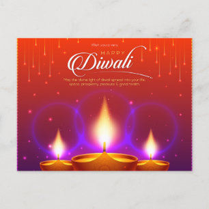 Elegant Happy Diwali Gold Diya Festival of Light Holiday Postcard