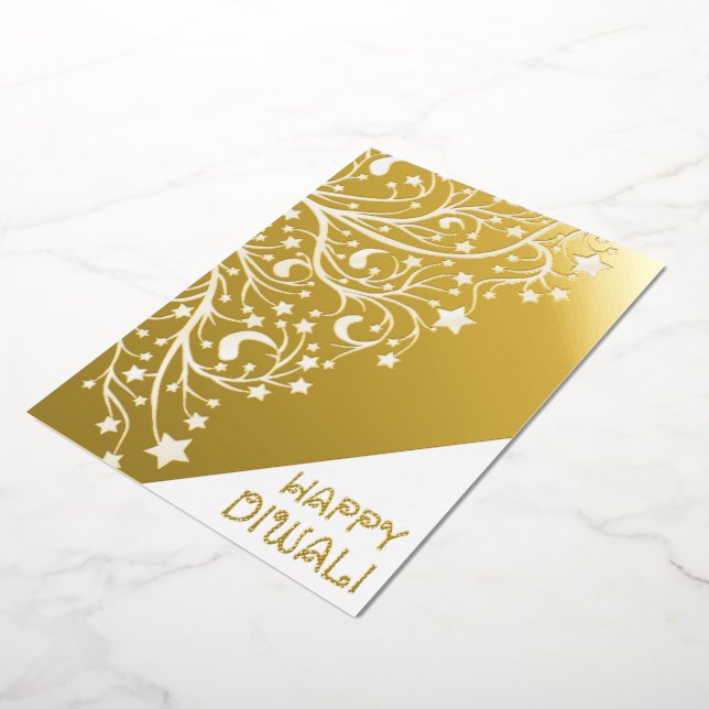 Elegant Happy Diwali Stars Gold Foil Shiny Card (Rotated)