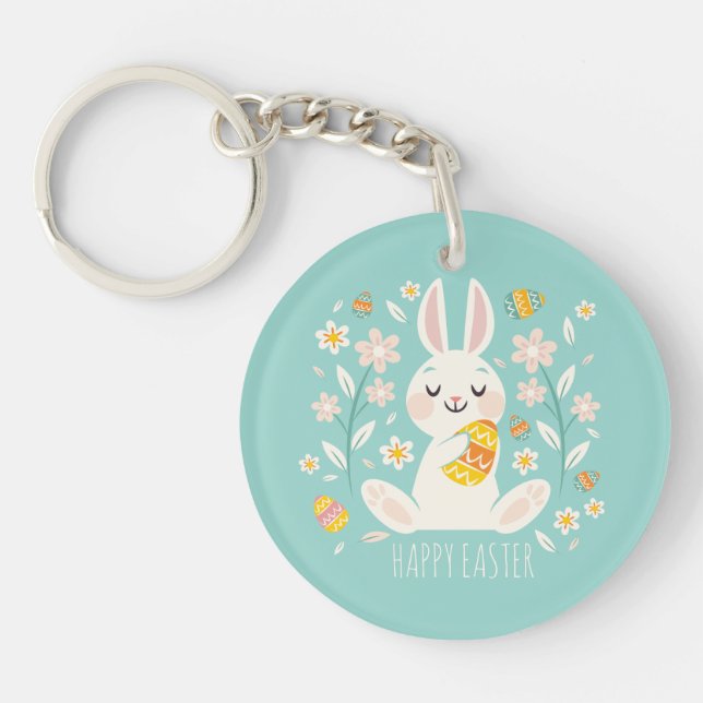Elegant Happy Easter Bunny | Keychain (Front)