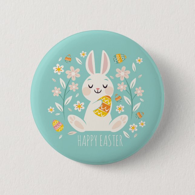 Elegant Happy Easter Bunny | Pin Button (Front)