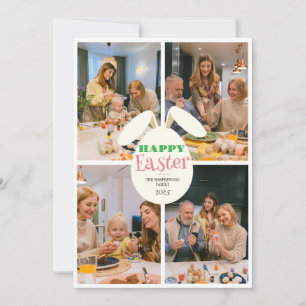Elegant happy Easter Ears Eggs Family 4 photo Holiday Card