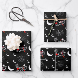 Elegant Happy Halloween Rose & Bats Wrapping Paper Sheets