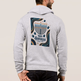 Elegant Happy Hanukkah-Blue & Gold Jewish Holiday Hoodie