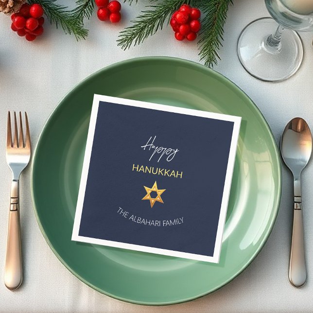 Elegant Happy Hanukkah Golden David Star Napkins (Creator Uploaded)
