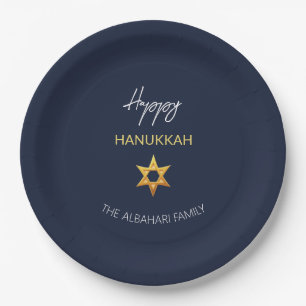 Elegant Happy Hanukkah Golden David Star Paper Plates