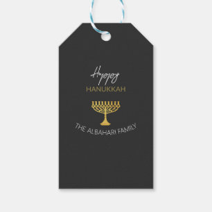 Elegant Happy Hanukkah Golden Menorah Gift Tags