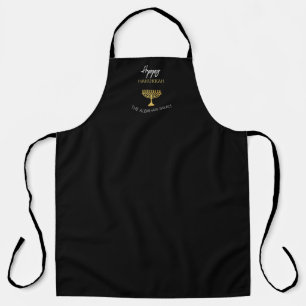 Elegant Happy Hanukkah Golden Menorah Monogram Apron