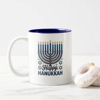 Elegant Happy Hanukkah Jewish Holiday Art Two-Tone Coffee Mug