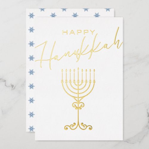 Elegant Happy Hanukkah Menorah Gold Foil Holiday Card