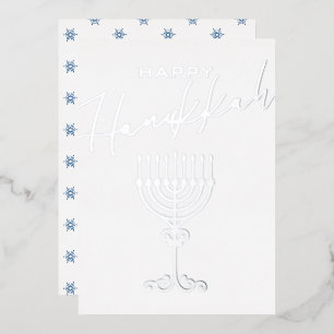 Elegant Happy Hanukkah Menorah Silver Foil Holiday Card