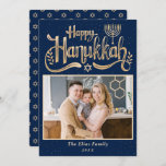 Elegant Happy Hanukkah Navy Blue and Gold Photo Holiday Card<br><div class="desc">Elegant Happy Hanukkah Navy Blue and Gold Photo Holiday Card</div>