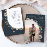 Elegant Happy Hanukkah Photo   Holiday Card<br><div class="desc">This design features a floral arch design with a delicate white floral glitter gold frame that outlines a single vertical photo. To make advance changes,  select Personalize -> Edit using Design tool option to further edit/add text boxes,  color and font.</div>