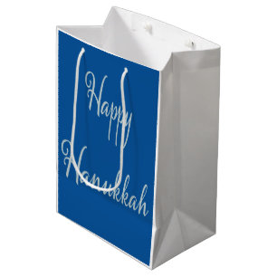 Elegant Happy Hanukkah silver Tekhelet blue Medium Gift Bag