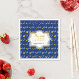 Elegant Happy Hanukkah Watercolor Stars Of David Napkins