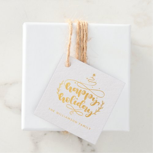 Elegant Happy Holiday Family   Foil Favor Tags