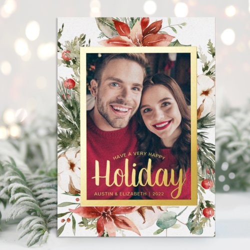 Elegant Happy Holiday Gold Foil Card