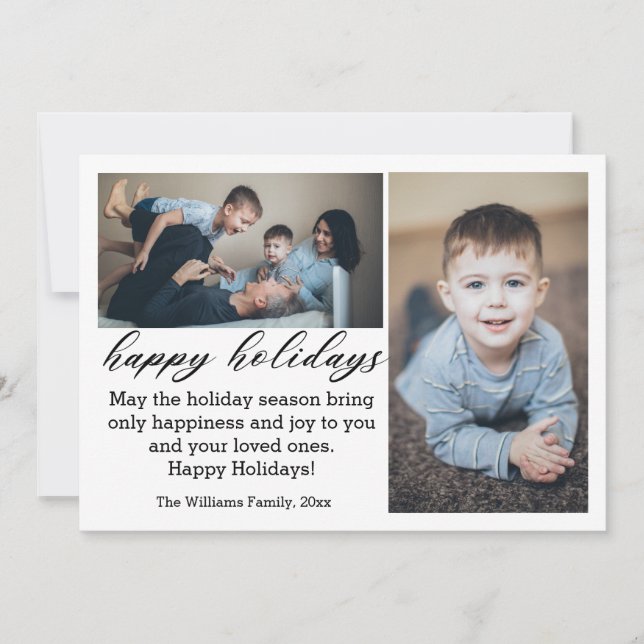 elegant happy holidays 2 photos collage family note card (Front)