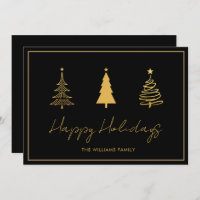 Elegant Happy Holidays Black Card