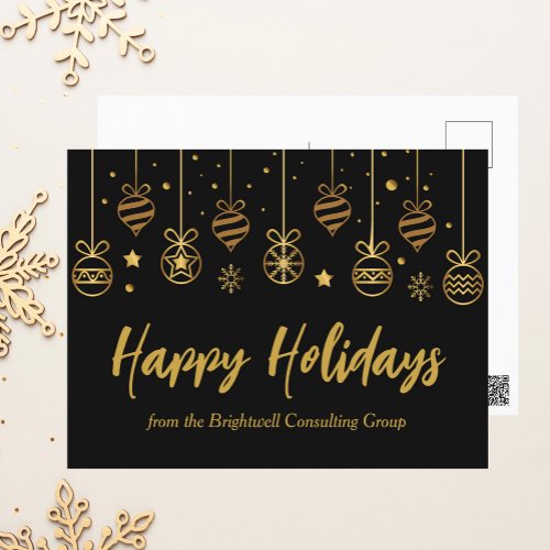 Elegant Happy Holidays Black Gold Custom Business Postcard