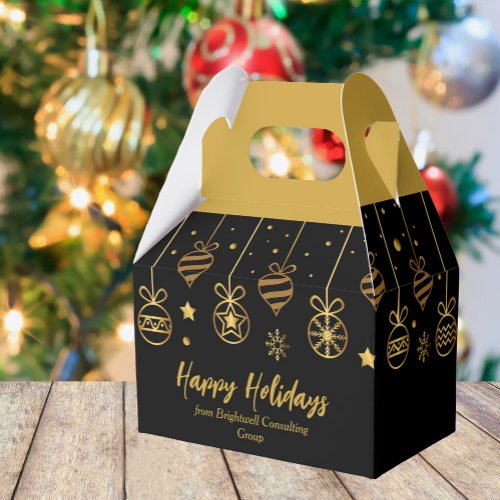 Elegant Happy Holidays Black Gold Custom Corporate Favor Boxes