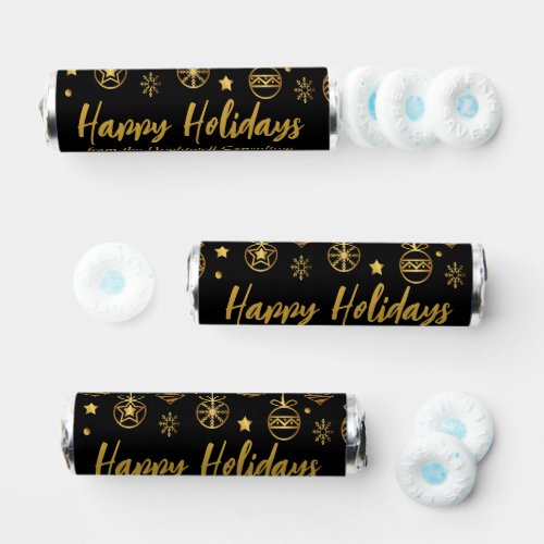 Elegant Happy Holidays Black Gold Custom Party Breath Savers Mints