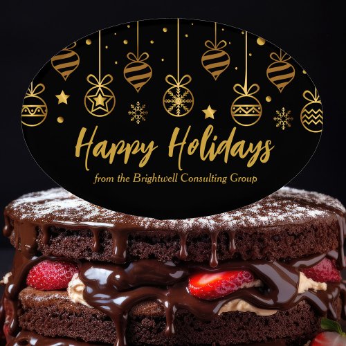 Elegant Happy Holidays Black Gold Custom Party Cake Topper
