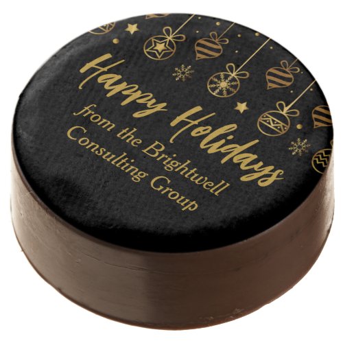 Elegant Happy Holidays Black Gold Custom Party Chocolate Covered Oreo