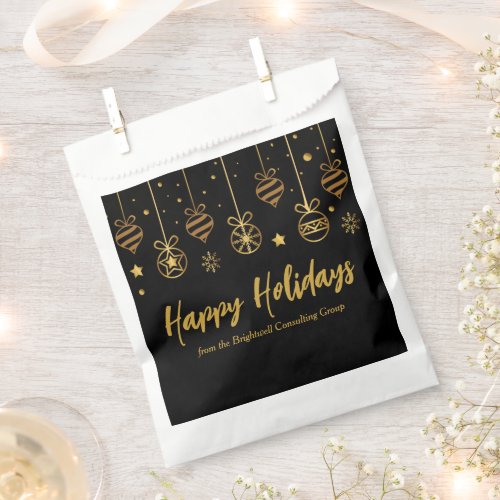 Elegant Happy Holidays Black Gold Custom Party Favor Bag