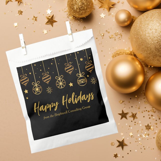 Elegant Happy Holidays Black Gold Custom Party Favor Bag (Creator Uploaded)