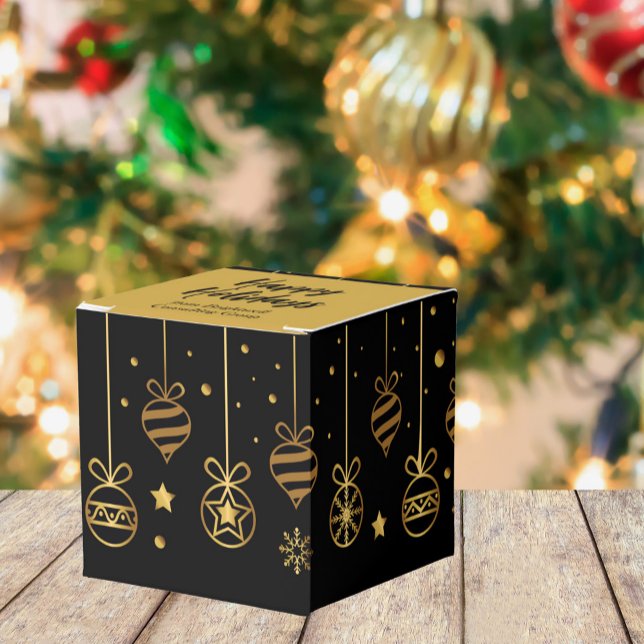 Elegant Happy Holidays Black Gold Custom Party Favor Boxes (Creator Uploaded)