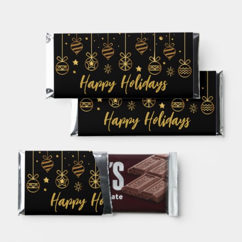Elegant Happy Holidays Black Gold Custom Party Hershey Bar Favors