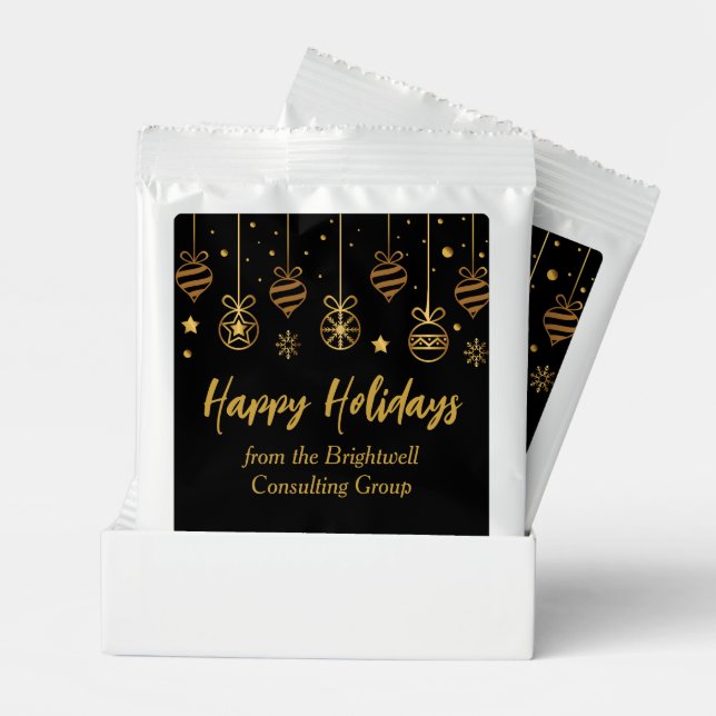 Elegant Happy Holidays Black Gold Custom Party Hot Chocolate Drink Mix (Pair)