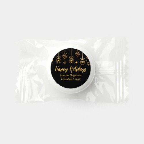 Elegant Happy Holidays Black Gold Custom Party Life Saver Mints
