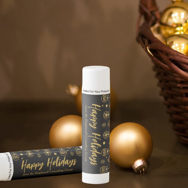 Elegant Happy Holidays Black Gold Custom Party Lip Balm (Creator Uploaded)