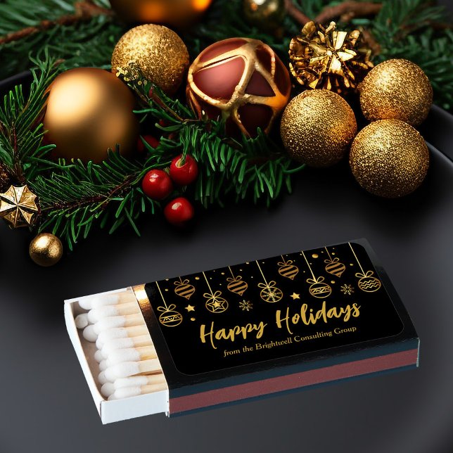 Elegant Happy Holidays Black Gold Custom Party Matchboxes (Creator Uploaded)