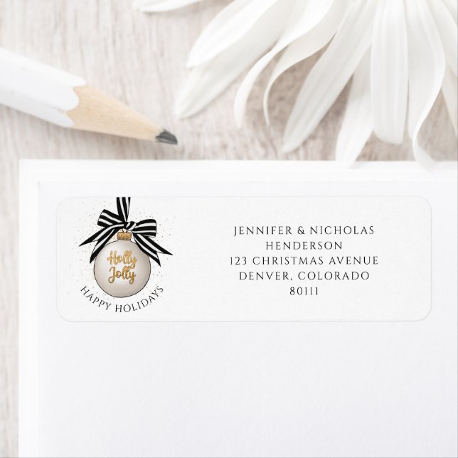 Elegant Happy Holidays Christmas Bauble Address Label (Insitu)