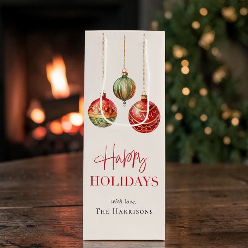 Elegant Happy Holidays Christmas Wine Gift Bag