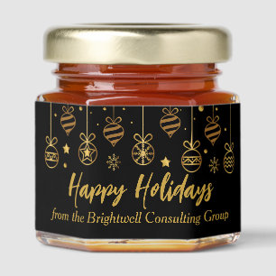 Elegant Happy Holidays Custom Business Black Gold Honey Jar Favors