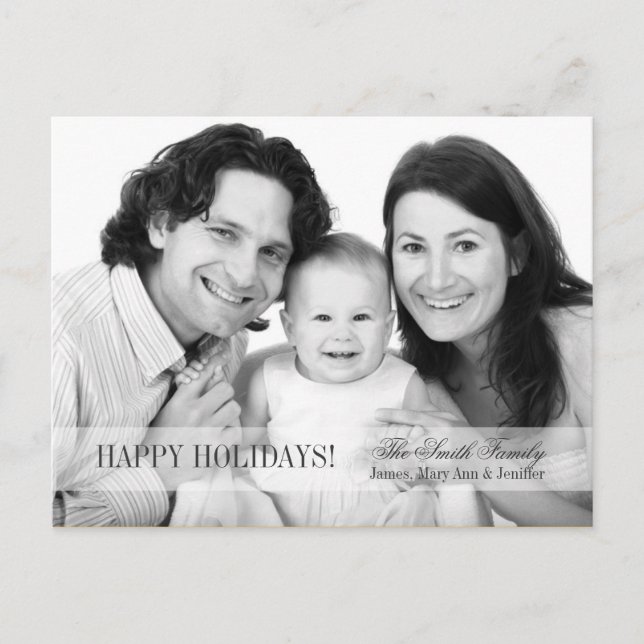 Elegant Happy Holidays Family Photo Gray Holiday Postcard (Front)