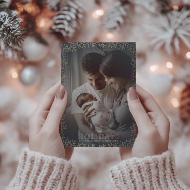 Elegant Happy Holidays Gold leaf& Photo Christmas Holiday Card (Creator Uploaded)