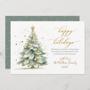 Elegant Happy Holidays Gold Script Christmas Tree Holiday Card