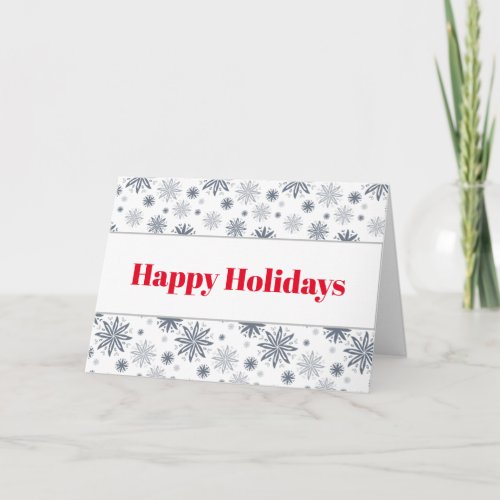 Elegant Happy Holidays Grey Snowflakes Christmas Card