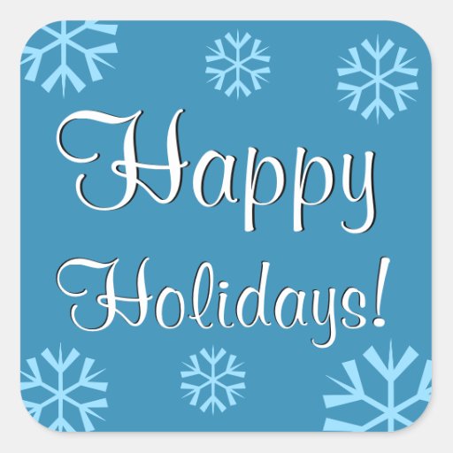 Elegant Happy Holidays in Blue with Snowflakes Stickers | Zazzle